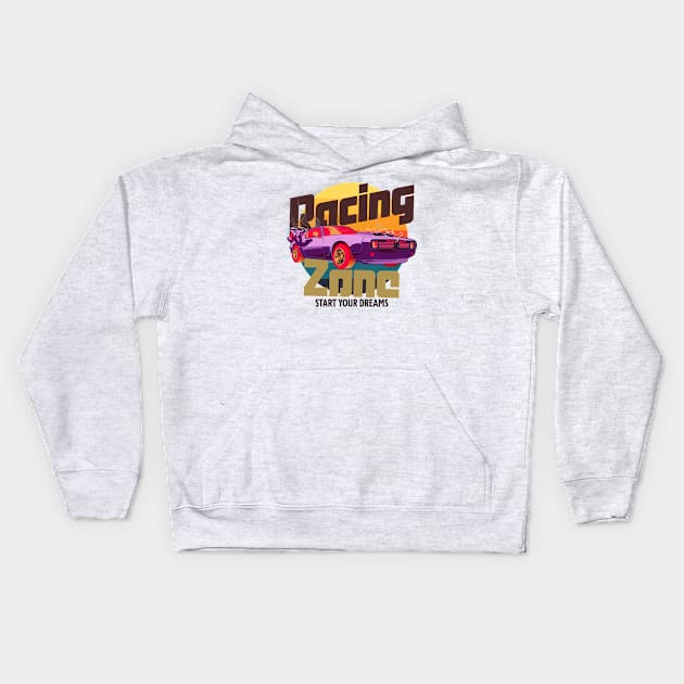 Racing Zone futuristic motors cyber sunset Kids Hoodie by SpaceWiz95